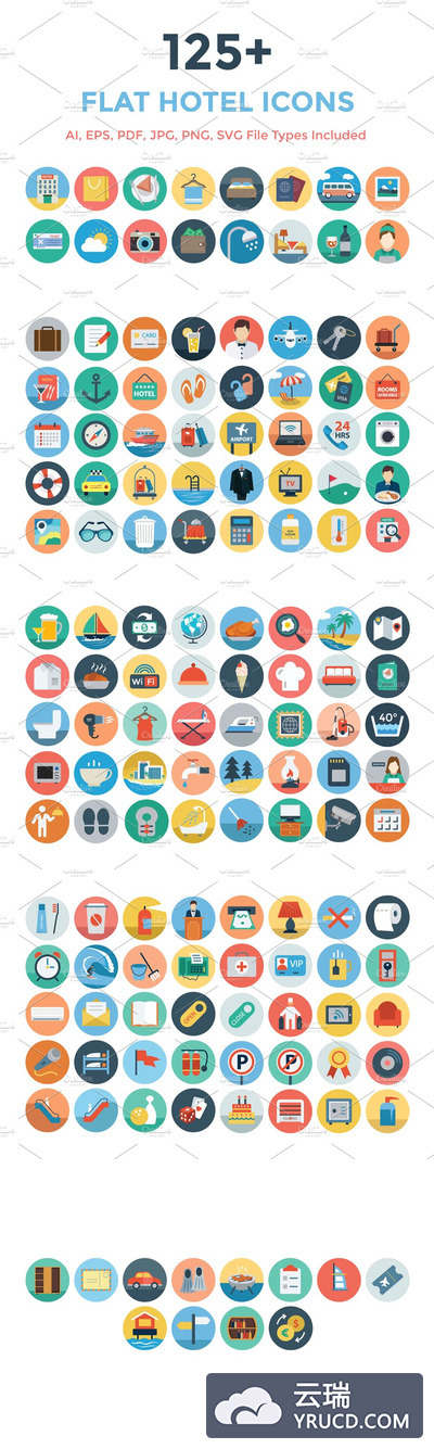 酒店图标素材 125+ Flat Hotel Icons