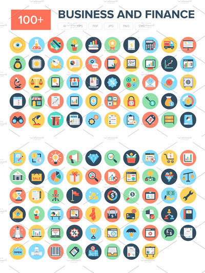 商业和金融图标素材 100+ Flat Business and Finance Icons
