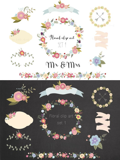 漂亮的花卉剪贴画集 Pretty floral clip art set
