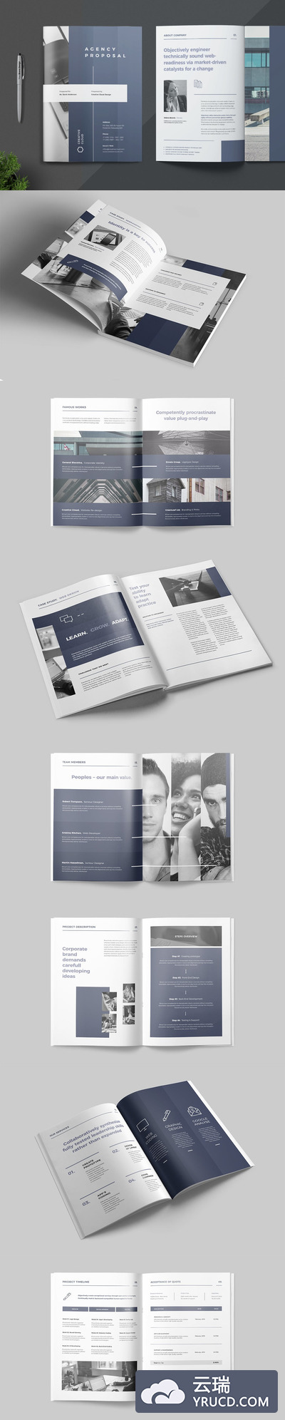 高品质的时尚高端简约商业中心商务CBD宣传册画册房地产楼书杂志设计模板（indd）