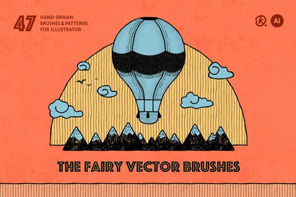 BRUSHES | 38个手绘直线粗糙轮廓阴影杉树梦幻驯鹿长颈鹿仙女插画家画笔Adobe Illustrator CC 图案