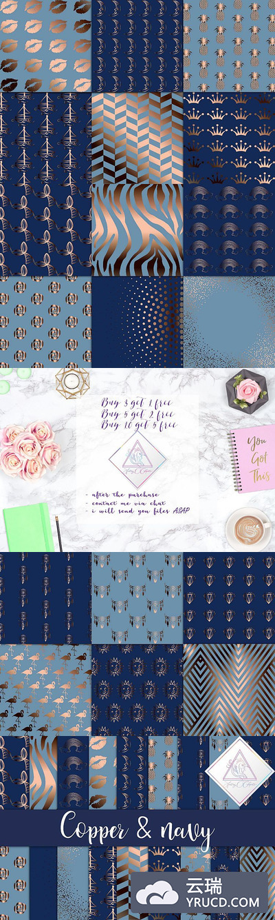 铜色&海军蓝数码纸背景纹理素材