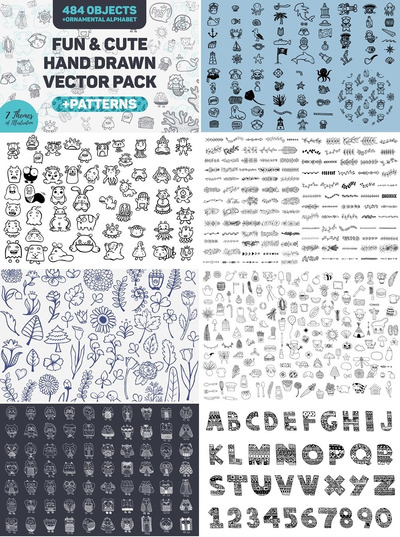 有趣可爱的手绘矢量图案巨无霸套装