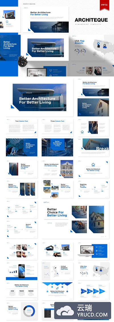 PPT模板 | 精美高级高端品牌商务蓝色信息图表完美插图演示模板