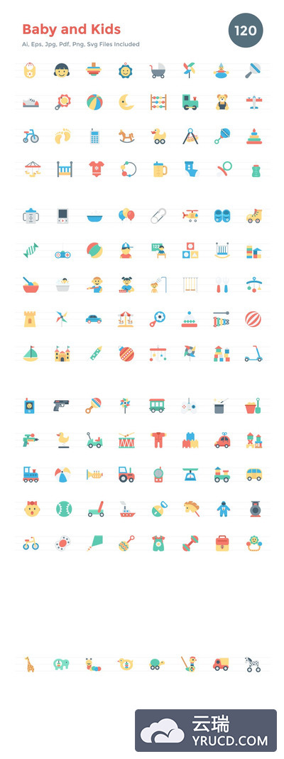 母婴儿童图标下载 120 Flat Baby and Kids Icons