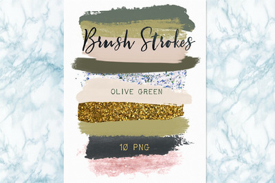 AI笔刷下载 Brush strokes clipart. Olive green.