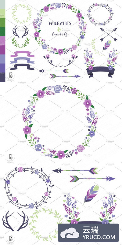 花卉素材邀请函 Flower wreaths invitation col21