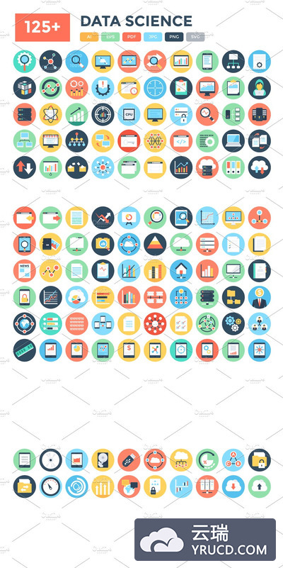 扁平化科技矢量图标下载 125+ Flat Data Science Vector Icons