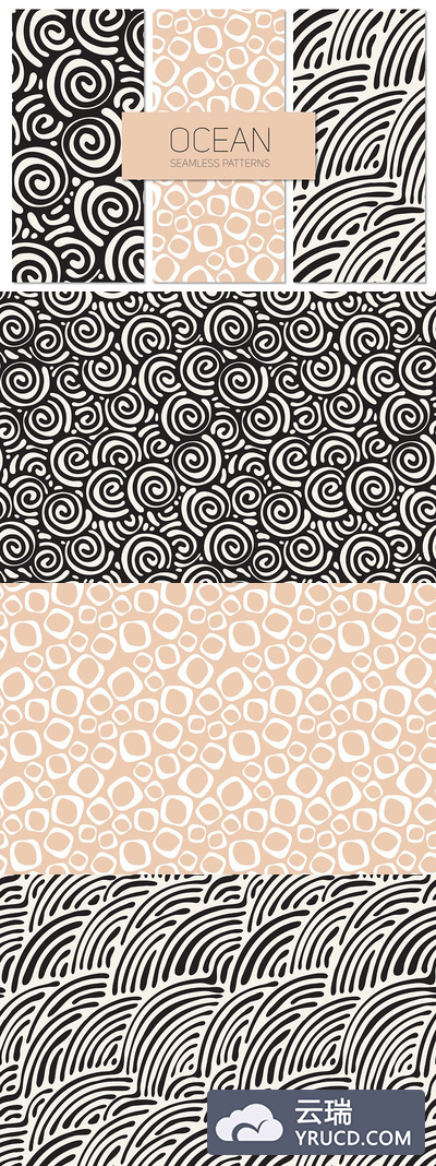 海洋无缝图案集 Ocean Seamless Patterns Set