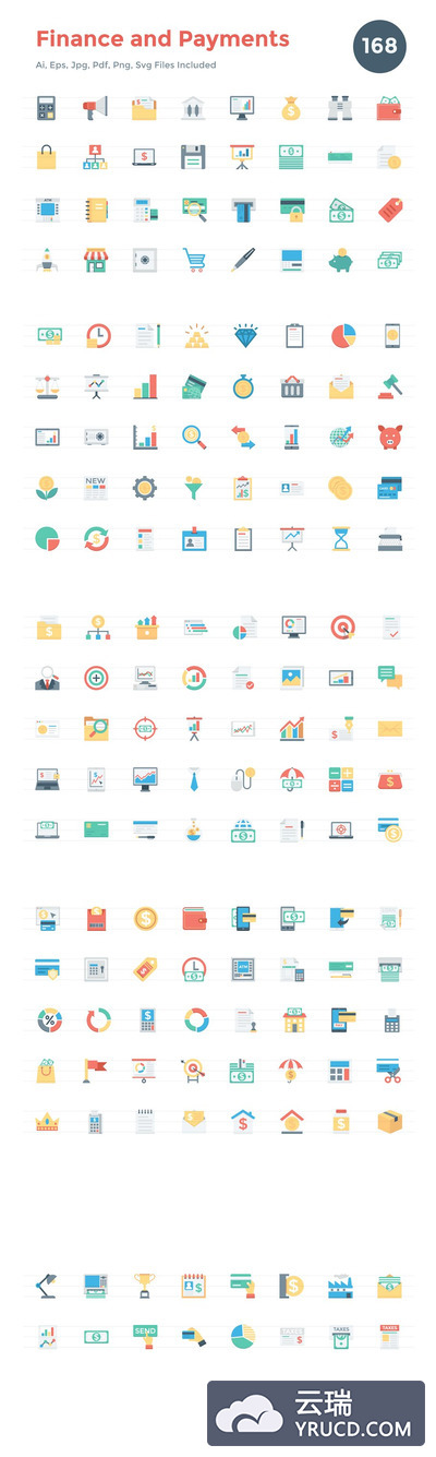 金融矢量图标素材 150+ Flat Finance and Payments Icons