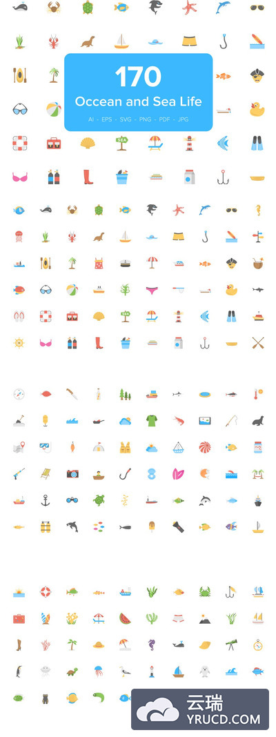 海洋生物矢量图标下载 170 Ocean and Sea Life Vector Icons