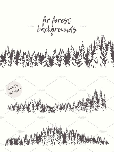 冬季冷杉林背景插画 Winter fir forest backgrounds