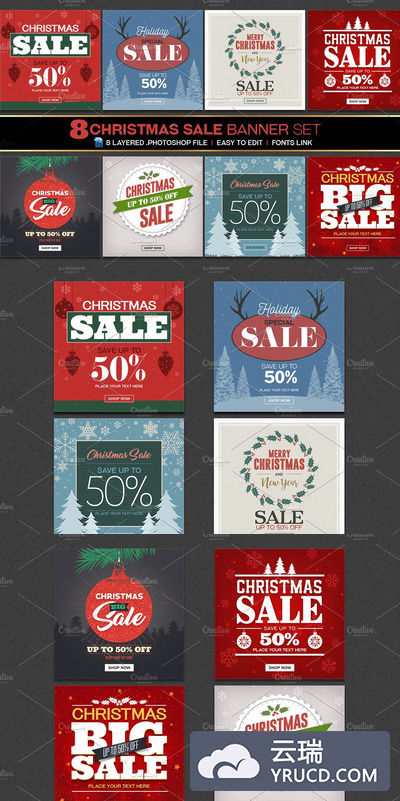 圣诞节销售海报集 Christmas Sale Banners Set