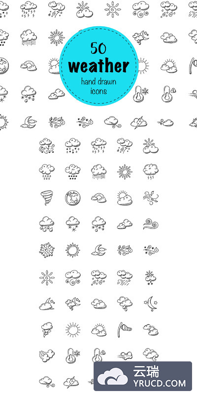 50个手绘涂鸦天气图标下载 50 Hand Drawn Doodle Weather Icons