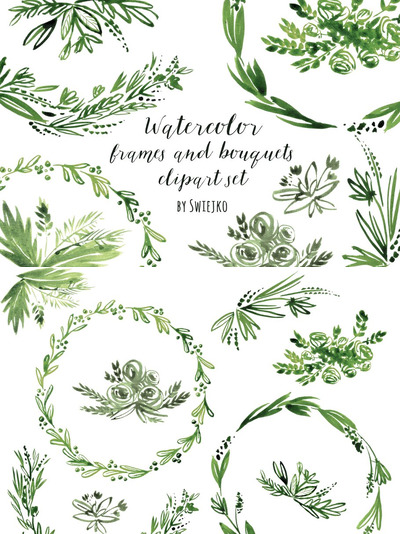 水彩植物框架插画 Watercolor Frames