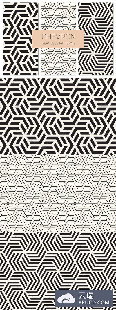 几何背景纹理 Chevron Seamless Patterns. Set 4