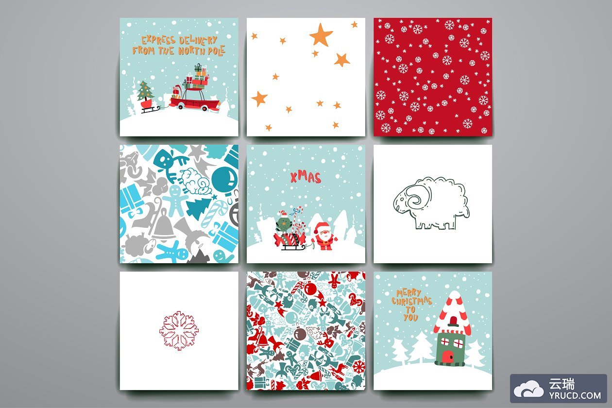 圣诞节元素卡片模板 Merry Christmas Card Template