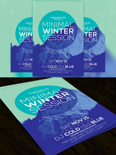 极简主义冬季派对传单模板 Minimal Winter Party Flyer Template