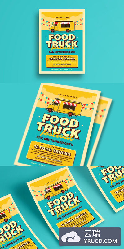 复古食品卡车活动传单模板 Retro Food Truck Event Flyer