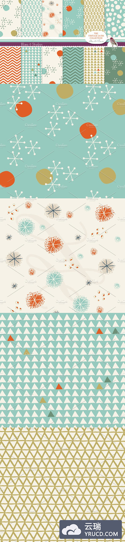 经典矢量图案 Vintage Jacks Digital Pattern Set 3