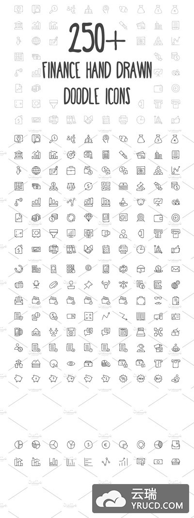 250+金融手绘涂鸦图标下载 250+ Finance Hand Drawn Doodle Icons