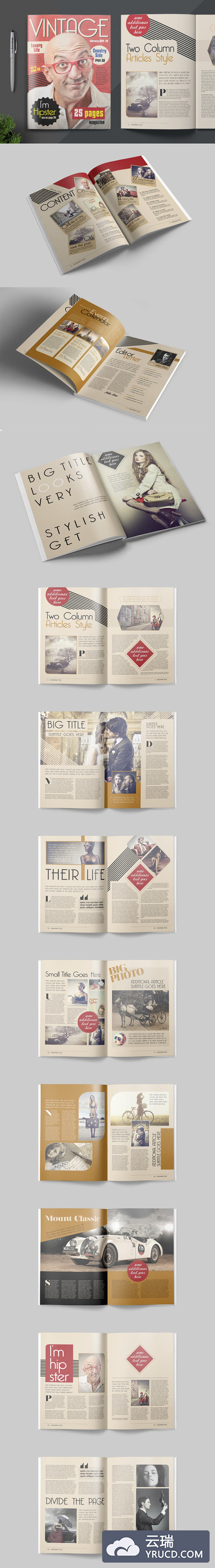 复古时尚的企业杂志企业宣传册画册模板企业内刊下载[indd]