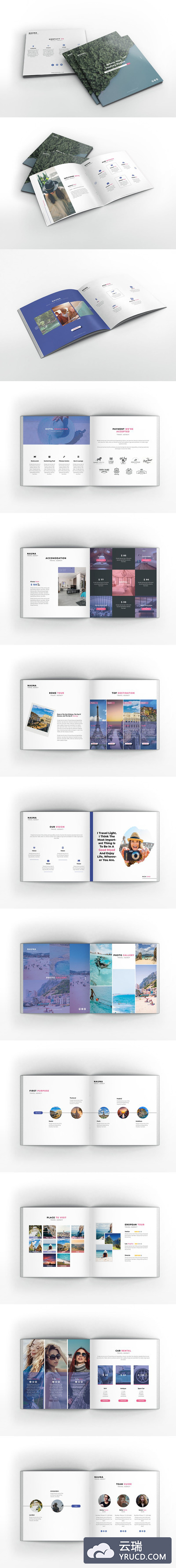 时尚高端简约多用途的高品质方形旅游宣传册杂志房地产楼书杂志设计模板