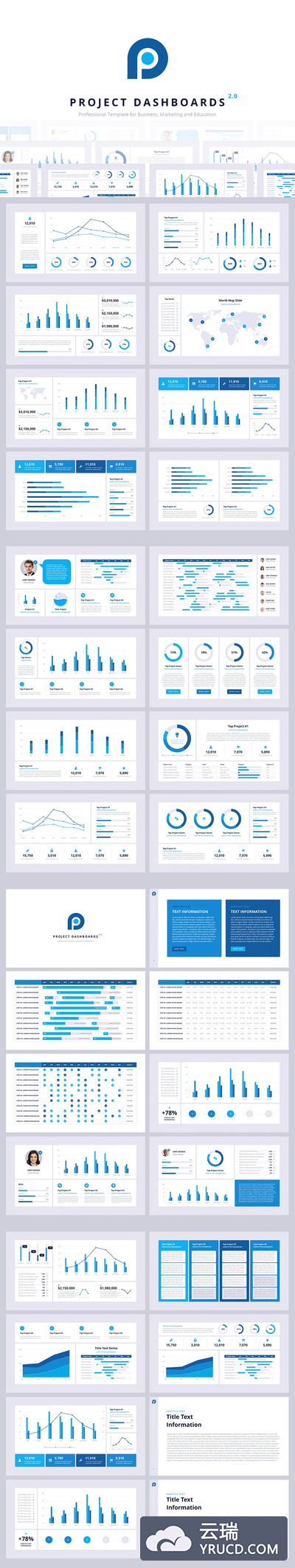 高品质的后台仪表盘大数据dashboard图表图标powerpoint幻灯片演示模板（pptx）