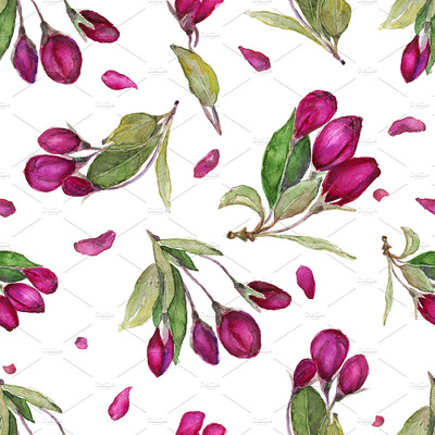 水彩花卉素材 Watercolor seamless floral pattern.