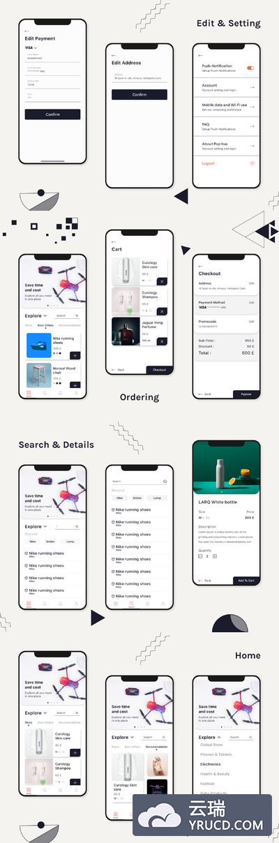 前卫的数码产品无人机电商APP设计模板 app设计iOS Ui套装下载[XD]