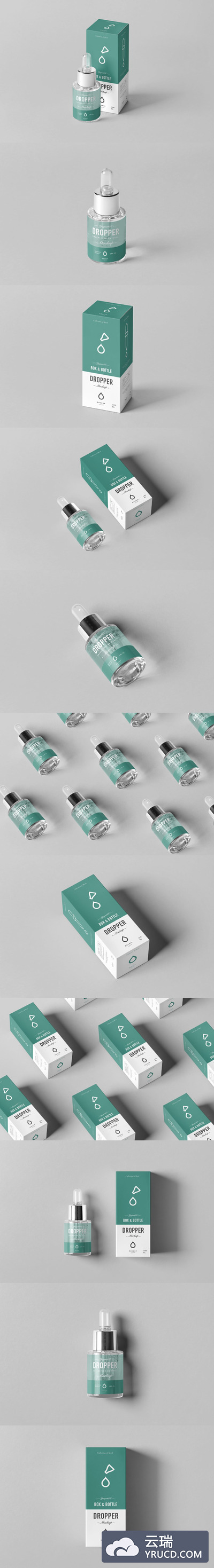 Mockups | 高级真实完美外观玻璃透明滴管护肤品精华瓶子样机