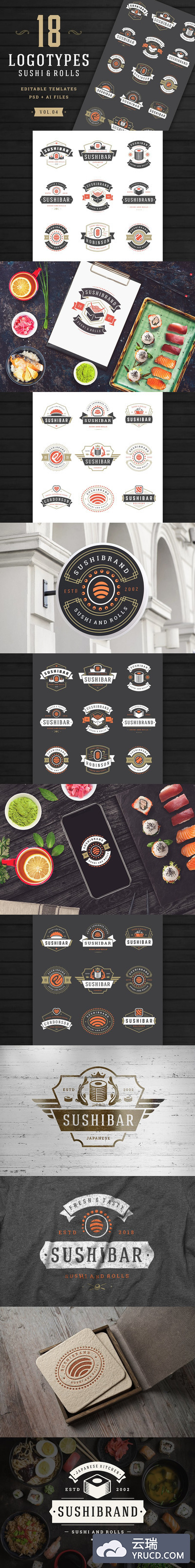 寿司logo设计素材 18 Sushi Bar Logos and Badges