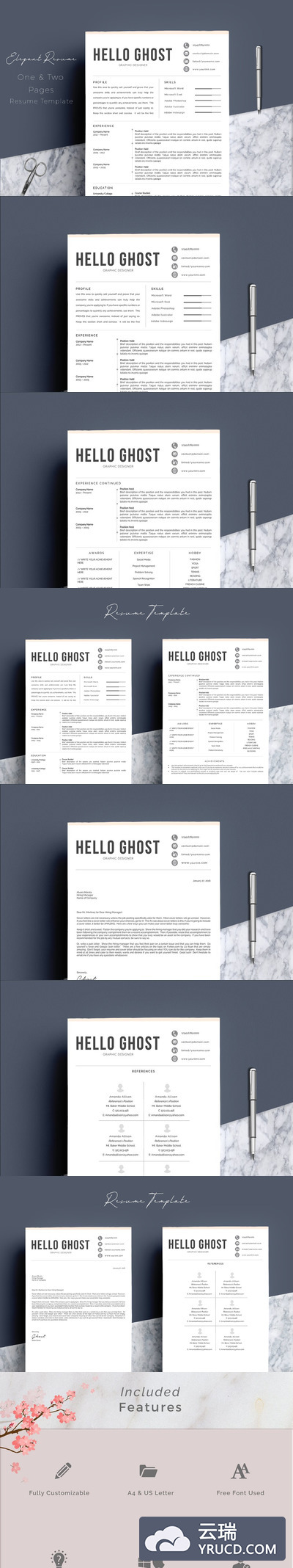 创意简历模板 4 Pages Creative Resume Template