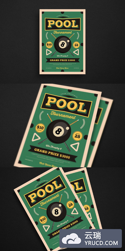 复古泳池之夜比赛传单制作 Retro Pool Night Tournament Flyer