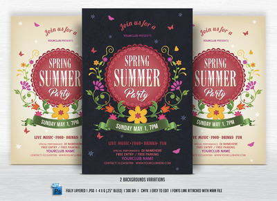 春夏季派对宣传单模板 Spring Summer Party Flyer