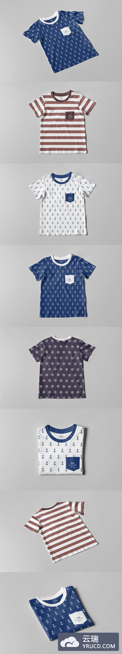 Mockups | 高级品牌高端高品质多角度逼真6款婴儿儿童T恤套装样机展示