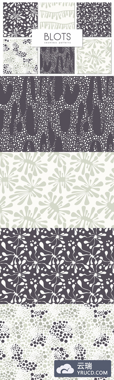 无缝墨迹背景图案 Blots. Seamless Patterns Set