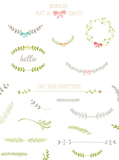 树叶花卉插画 Laurel Frames, Leaves, And Stems