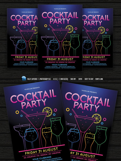 鸡尾酒会传单制作 Cocktail Party Flyer