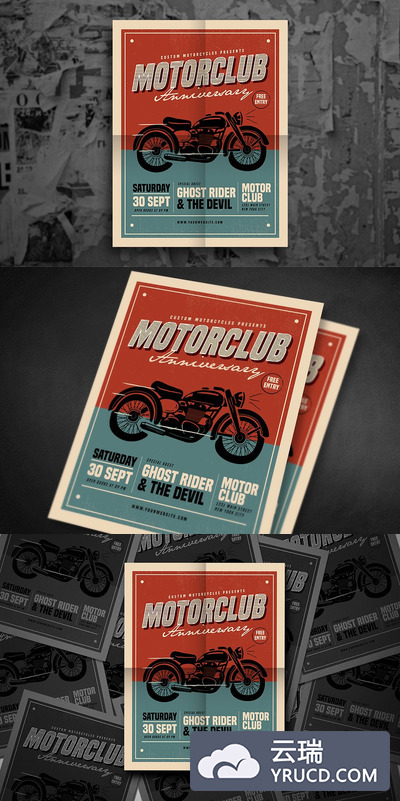 经典摩托车海报设计 Retro Motorclub Event Flyer