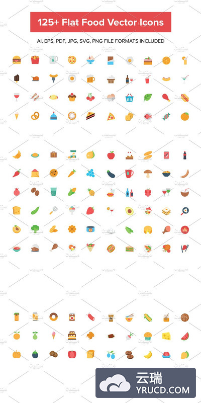 食物矢量图标素材 125+ Flat Food Vector Icons