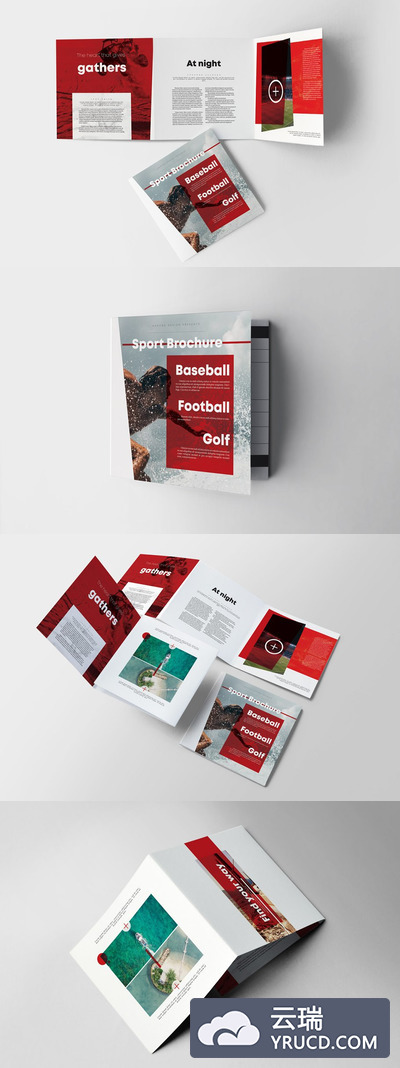 运动三折页画册模板 Sport Square Trifold Brochure