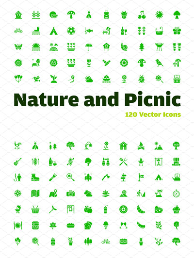 大自然和野餐矢量图标下载 120 Nature and Picnic Vector Icons