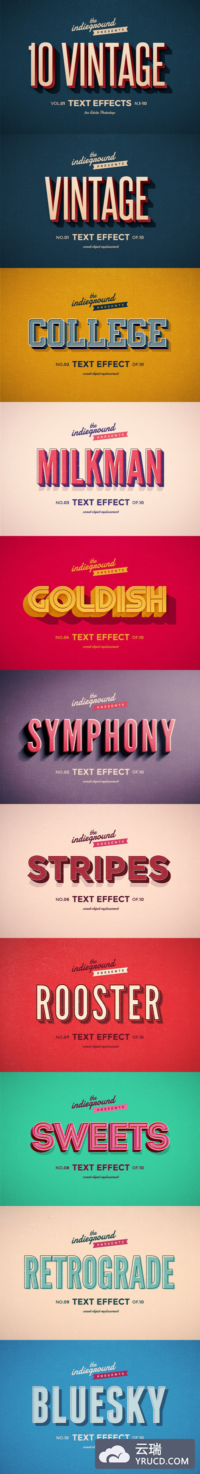 10款3D复古风格文本效果合集