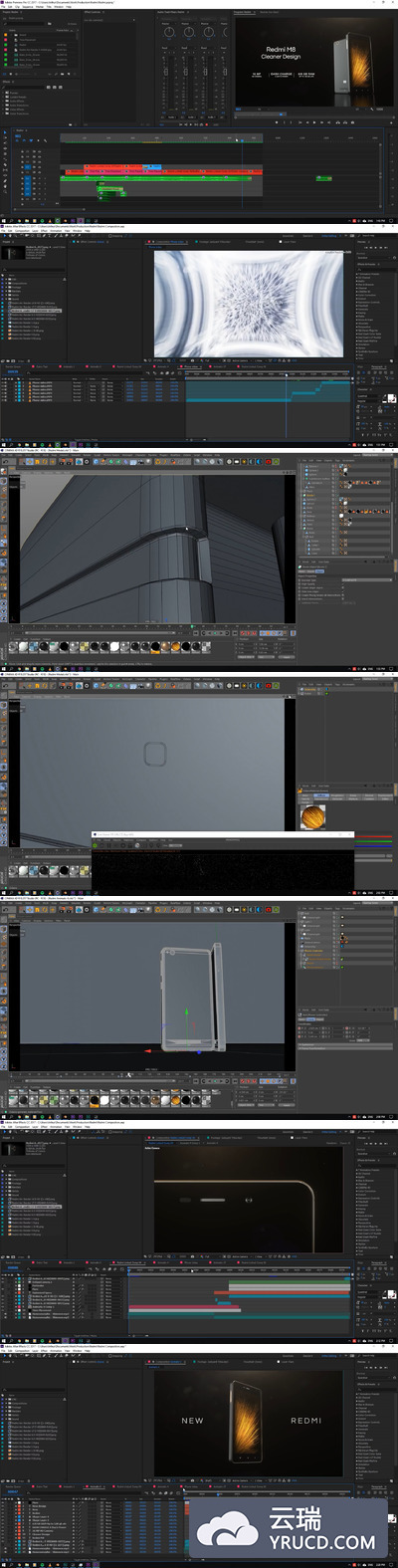 C4D AE Premiere Pro Octane Render 红米手机广告教程