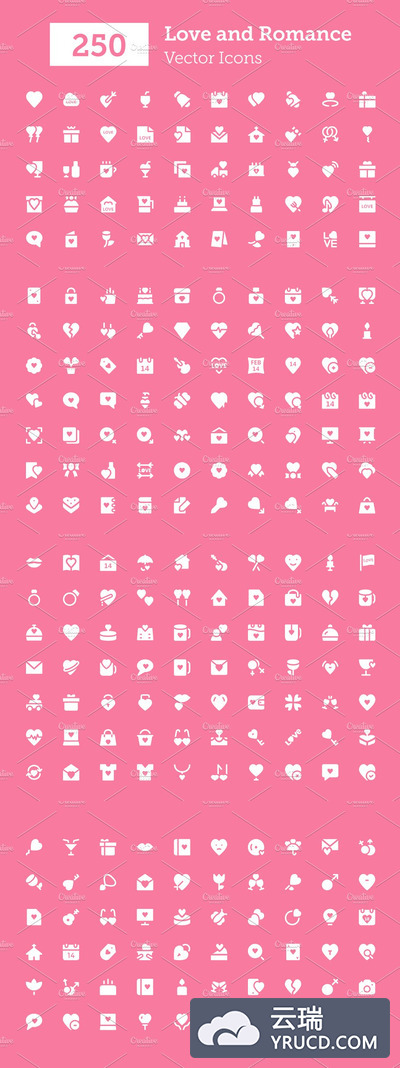 爱情和浪漫矢量图标设计 250 Love and Romance Vector Icons