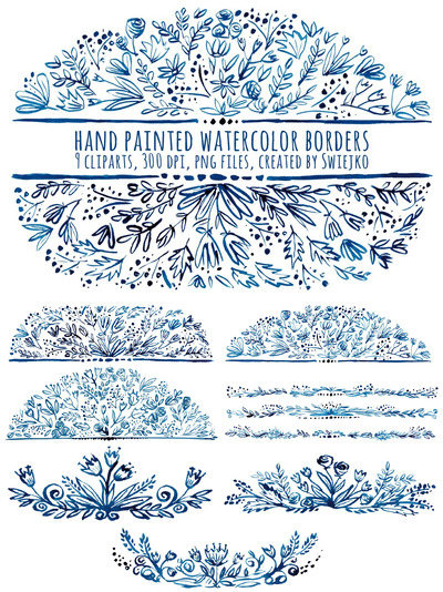 水彩花卉插画 Watercolor Floral Borders