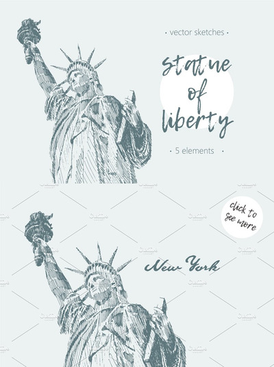 自由女神像的素描 Set of sketches of Statue of Liberty
