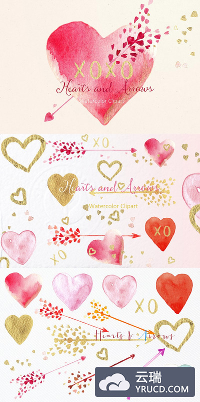 情人节剪贴画 Valentines clipart. Hearts & arrows