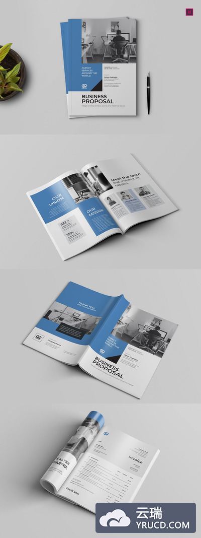 时尚高端简约风格的个人工作室商业商务CBD房地产楼书杂志宣传册设计模板（InDesign）